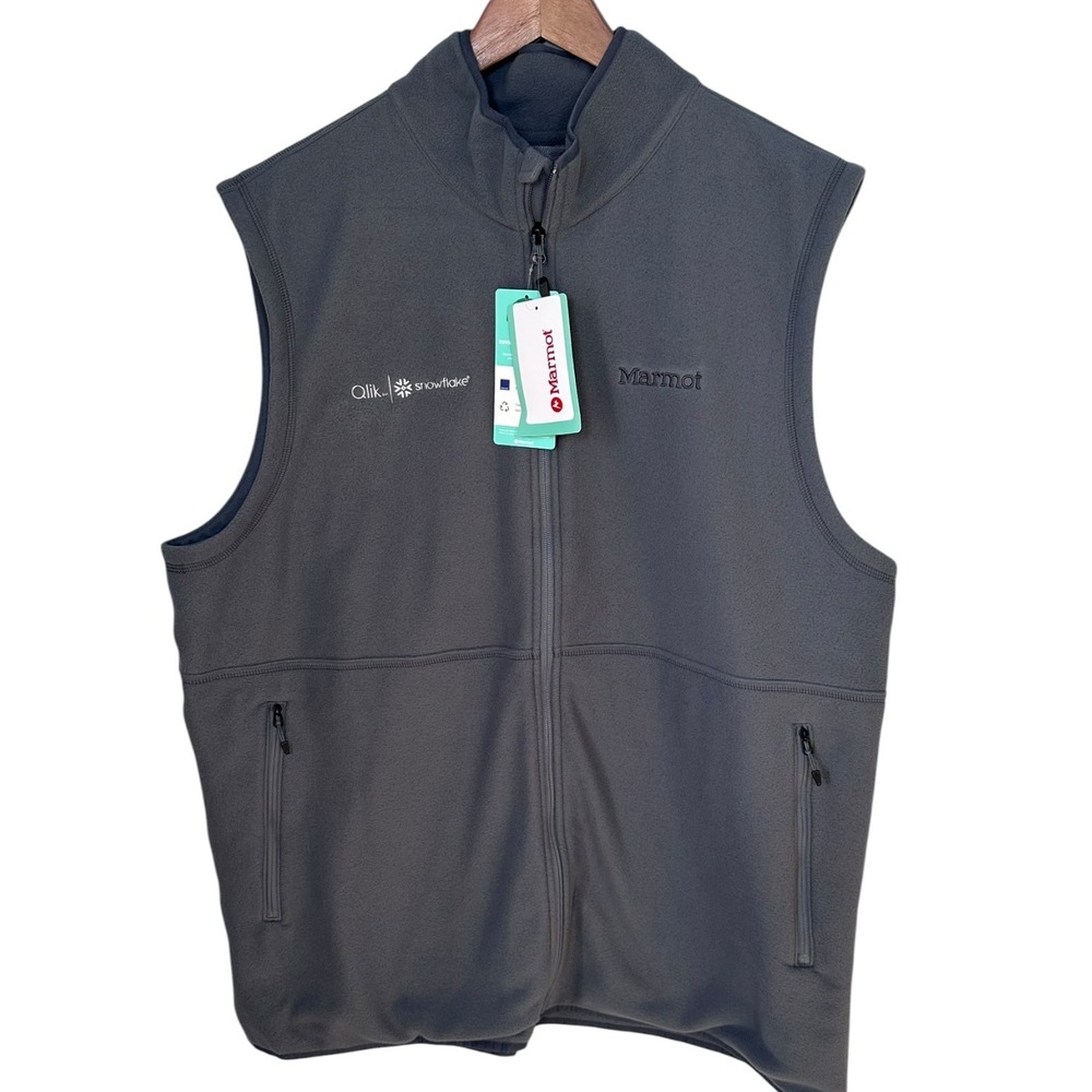 Marmot Mens Rocklin Fleece Vest Full Zip XXLT Steel Onyx Gray Company Logo NWT